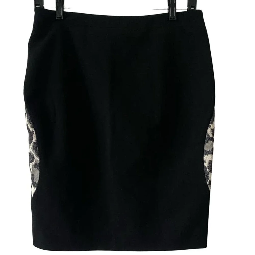 Diane von Furstenberg Women's Emma Pencil Skirt Leopard & Solid Black Size 8